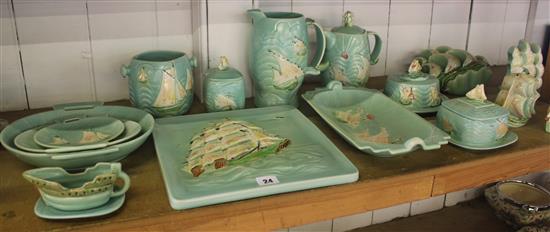 Shorter & Son green glazed yachtware ceramics, 15 items